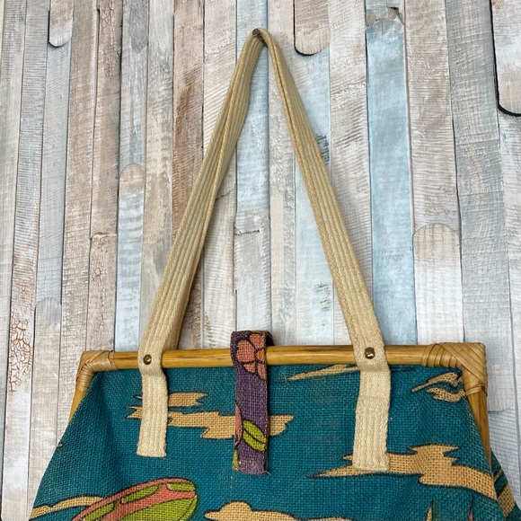 Vintage 70s 80s Bright Colorful Summer Vacation Bag Purse Tote Jute Statement - Picture 6 of 8